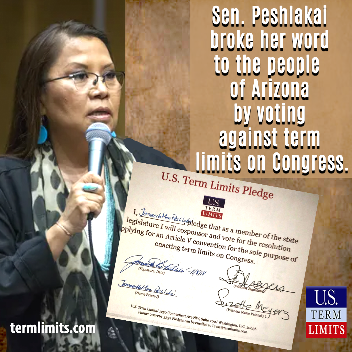 Sen.Peshlakai arizona broke her promise to support term limits on Congress