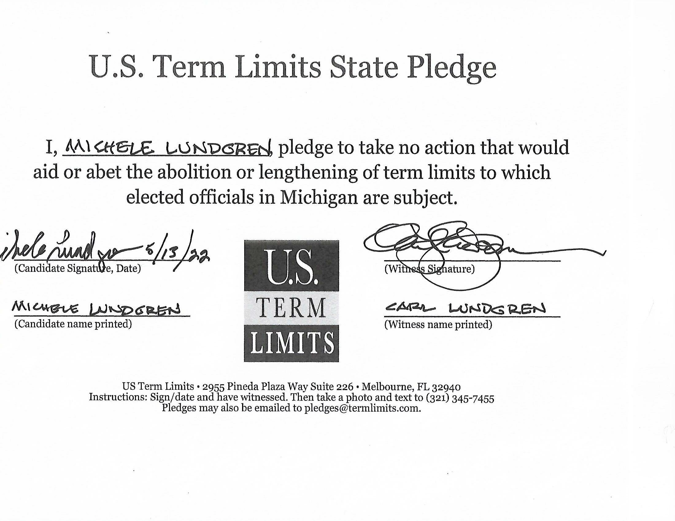 U.S. Term Limits Praises Michele Lundgren for Signing Pledge