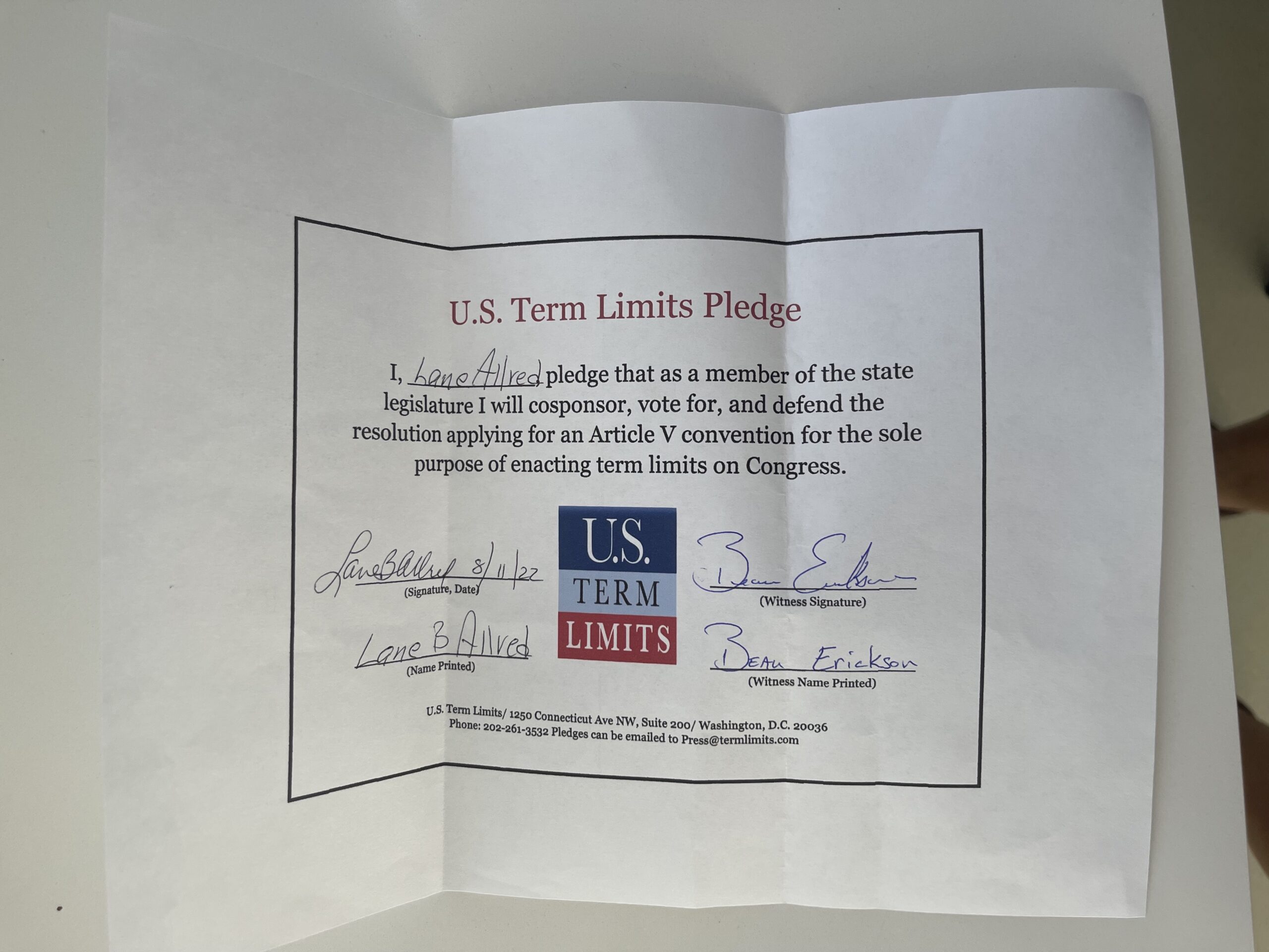 Lane Allred Pledges To Support Congressional Term Limits Us Term Limits 2569