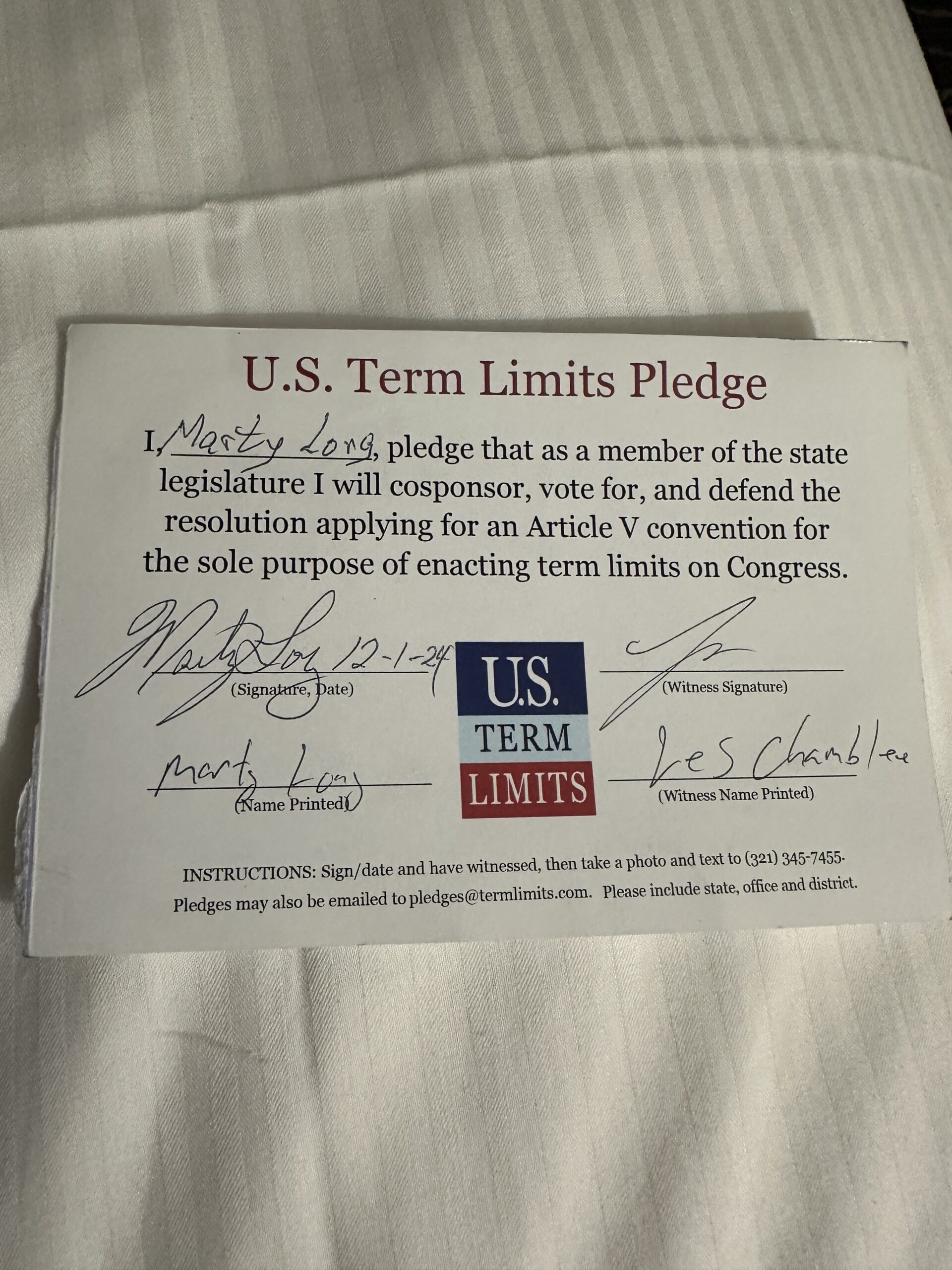 Rep. Marty Long Pledges To Support Congressional Term Limits - U.S ...