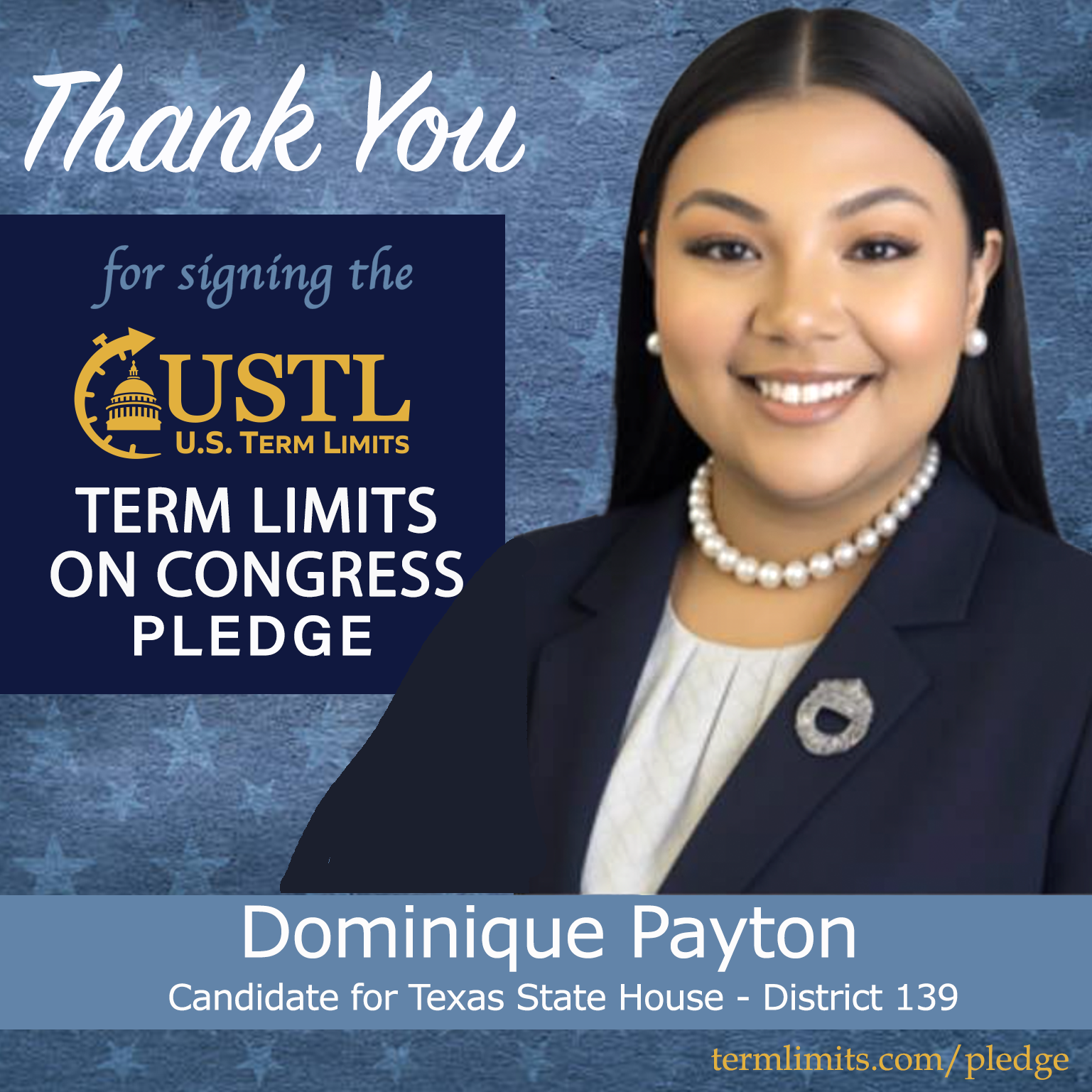 Dominique Payton of Texas signs the term limits pledge