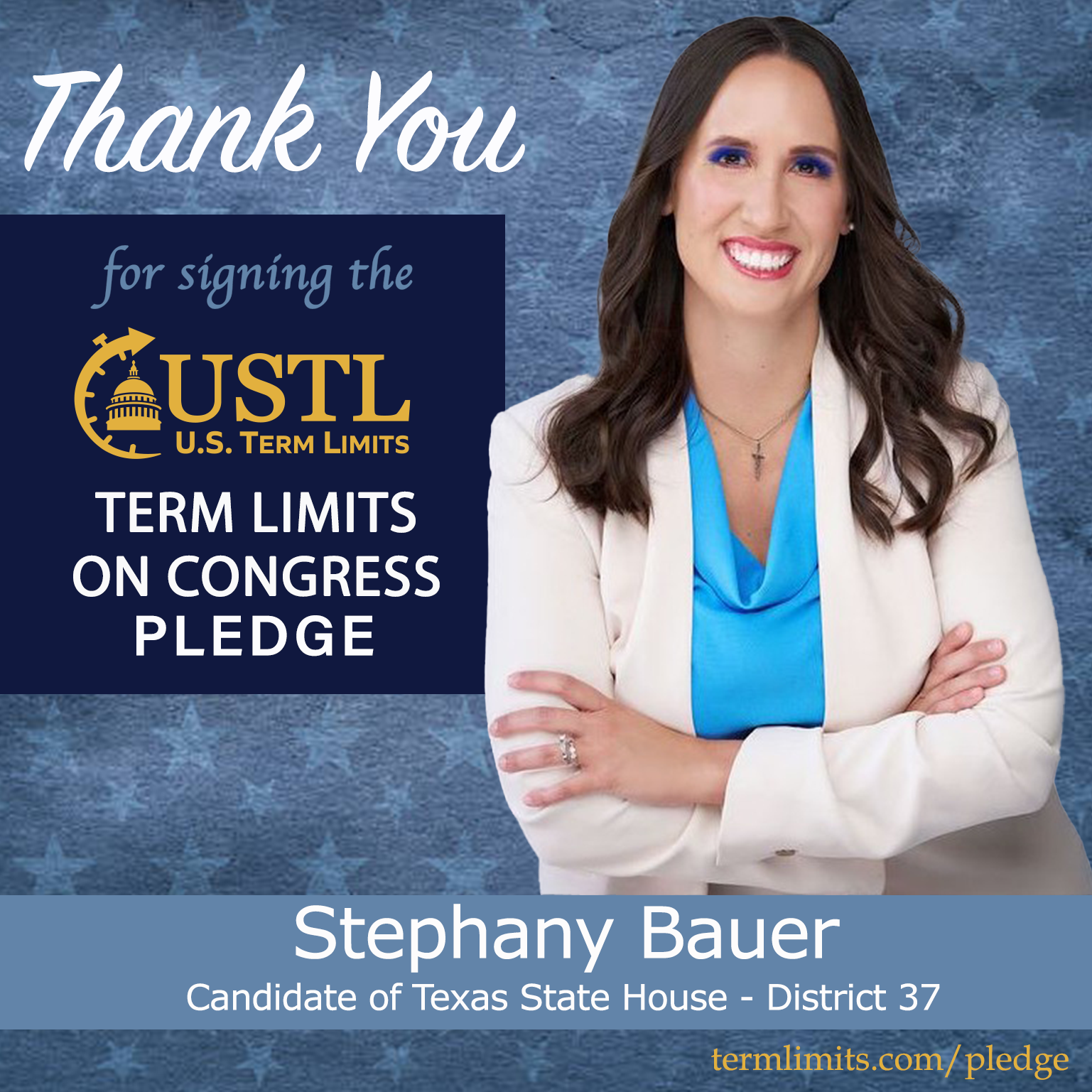 Stephany Bauer of Texas signs the term limits pledge